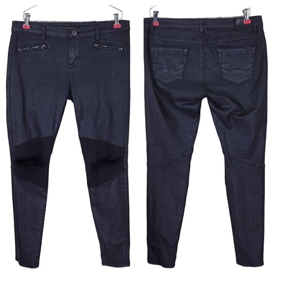 Cult of Individuality Jeans Women Size 31 34X29 Black Skinny Waxed Coated Moto - Picture 2 of 16